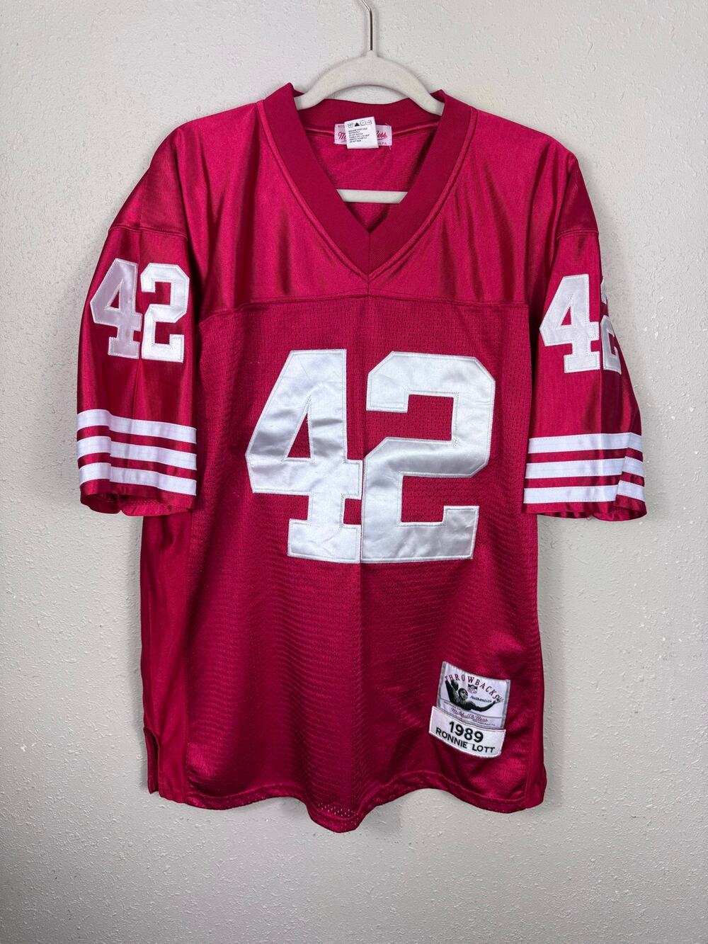 San Francisco 49ers 1989 Ronnie Lott #42 Throwback Jersey Mitchell Ness size 50